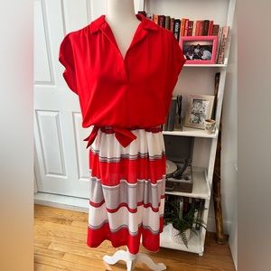 Red and gray secretary dress